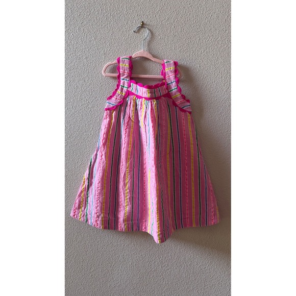 Mini Boden Other - Mini Boden Girls Pink Striped Scallop Trim Cotton Dress G5444 Size 4-5Y